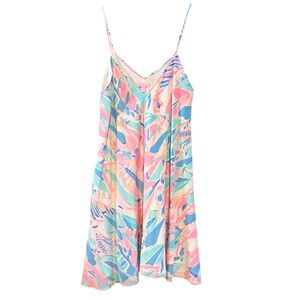 Lilly Pulitzer Women Silk mini Slip Dress Clara out to sea Tropical pink blue LG
